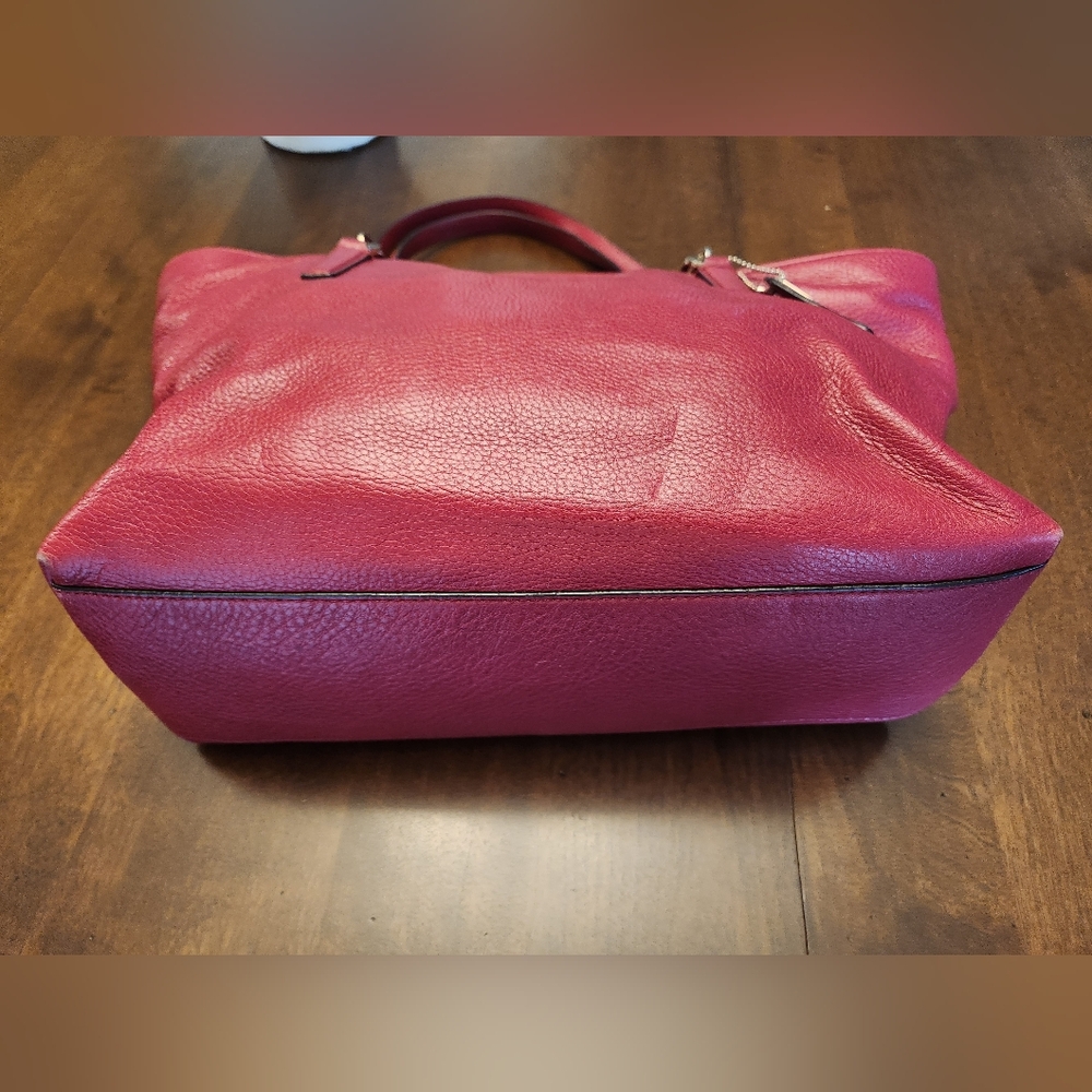 Coach Pebbled Leather Tote in Berry Pink/Dark Red with Gold Hardware - Picture 9 of 12